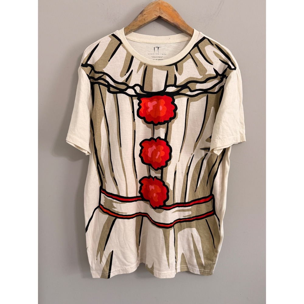 IT Chapter Two T-Shirt Mens Large Cream Pennywise Clown Costume Graphic Tee